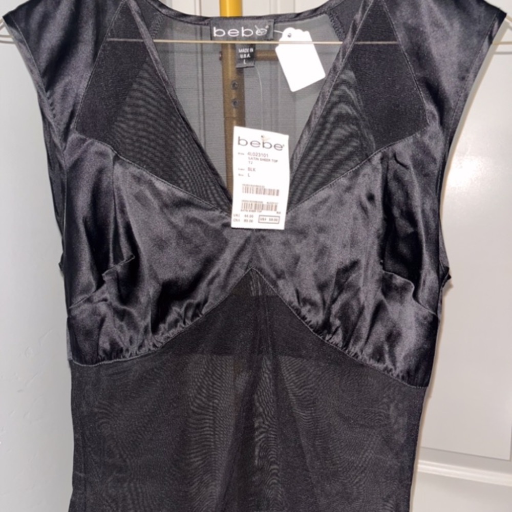 Y2K bebe Black Satin & Mesh Top NWT
